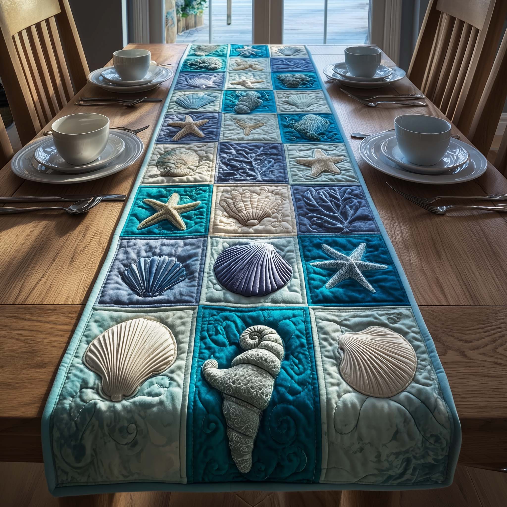 Sea Harmony Quilted Table Runner Beach Style Table Runner Gifts For Someone Who Loves The Beach