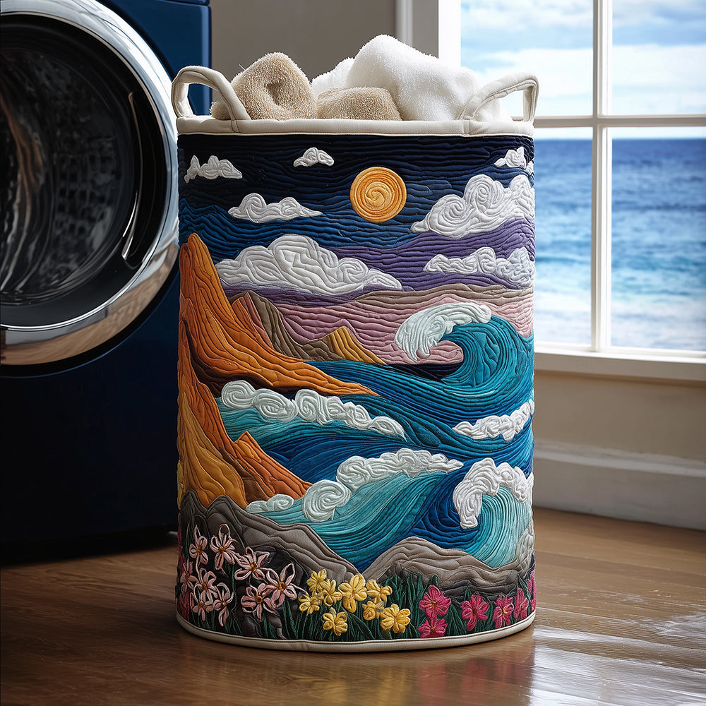 Sea Horizon Quilted Laundry Basket Foldable Laundry Basket Beach Related Gift Ideas