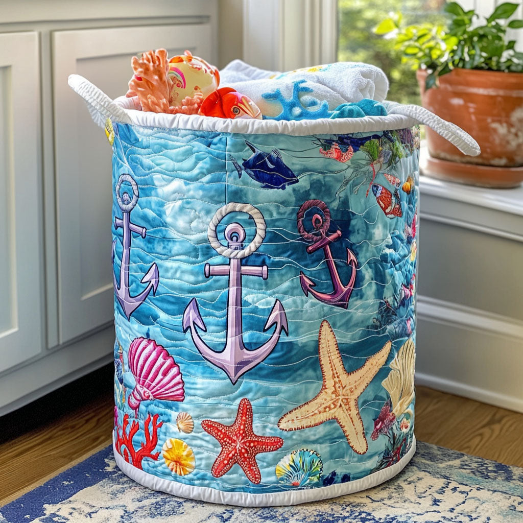 Sea Legs Quilted Laundry Basket Unique Clothes Hamper Navy Anchor Gifts
