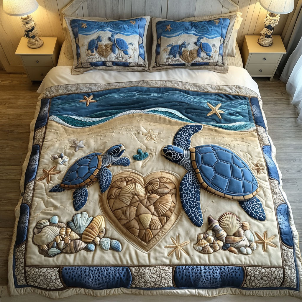 Sea of Devotion Quilted Bedding Set Unique Bed Sheet Set Turtle Items Gifts
