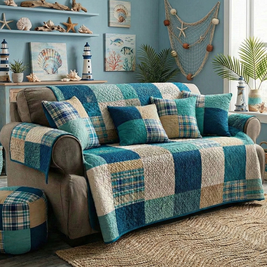Sea Pattern Quilted Sofa Cover Indoor Decoration Beach Gifts For Friend