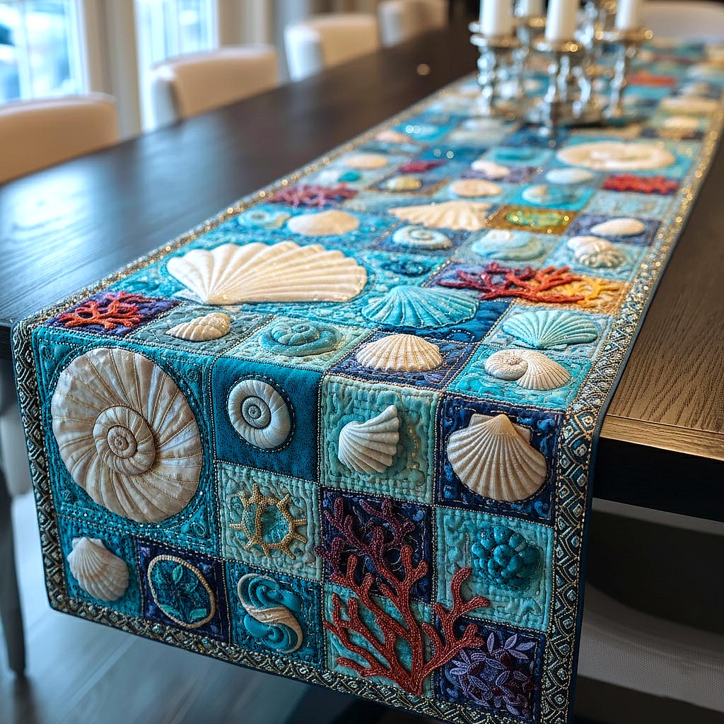 Sea Serenity Quilted Table Runner Beach Theme Table Runner Beach Lover Christmas Gifts