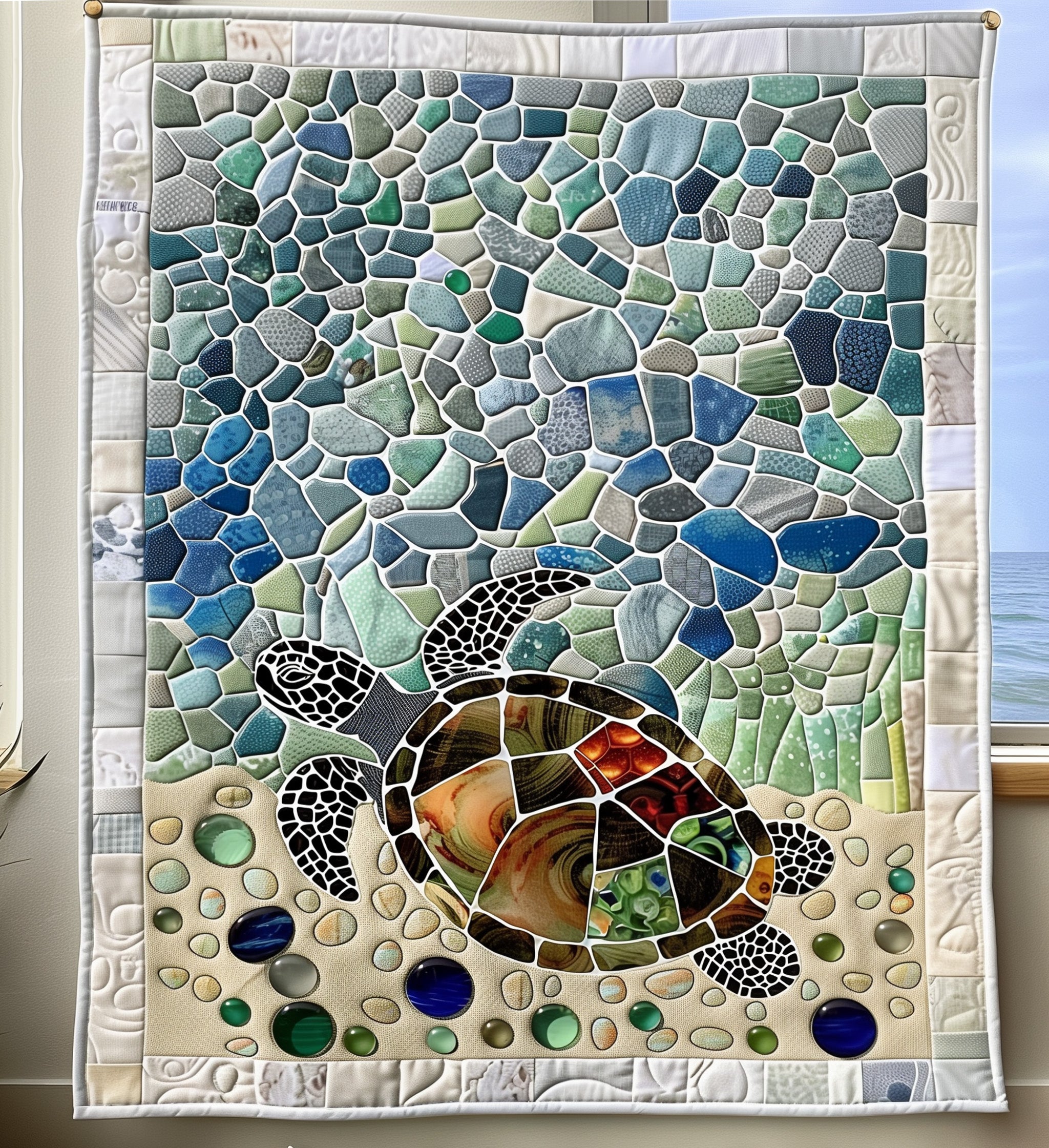 Sea Turtle Journey Quilted Blanket Unique Bed Sheet Set Turtle Gift Idea