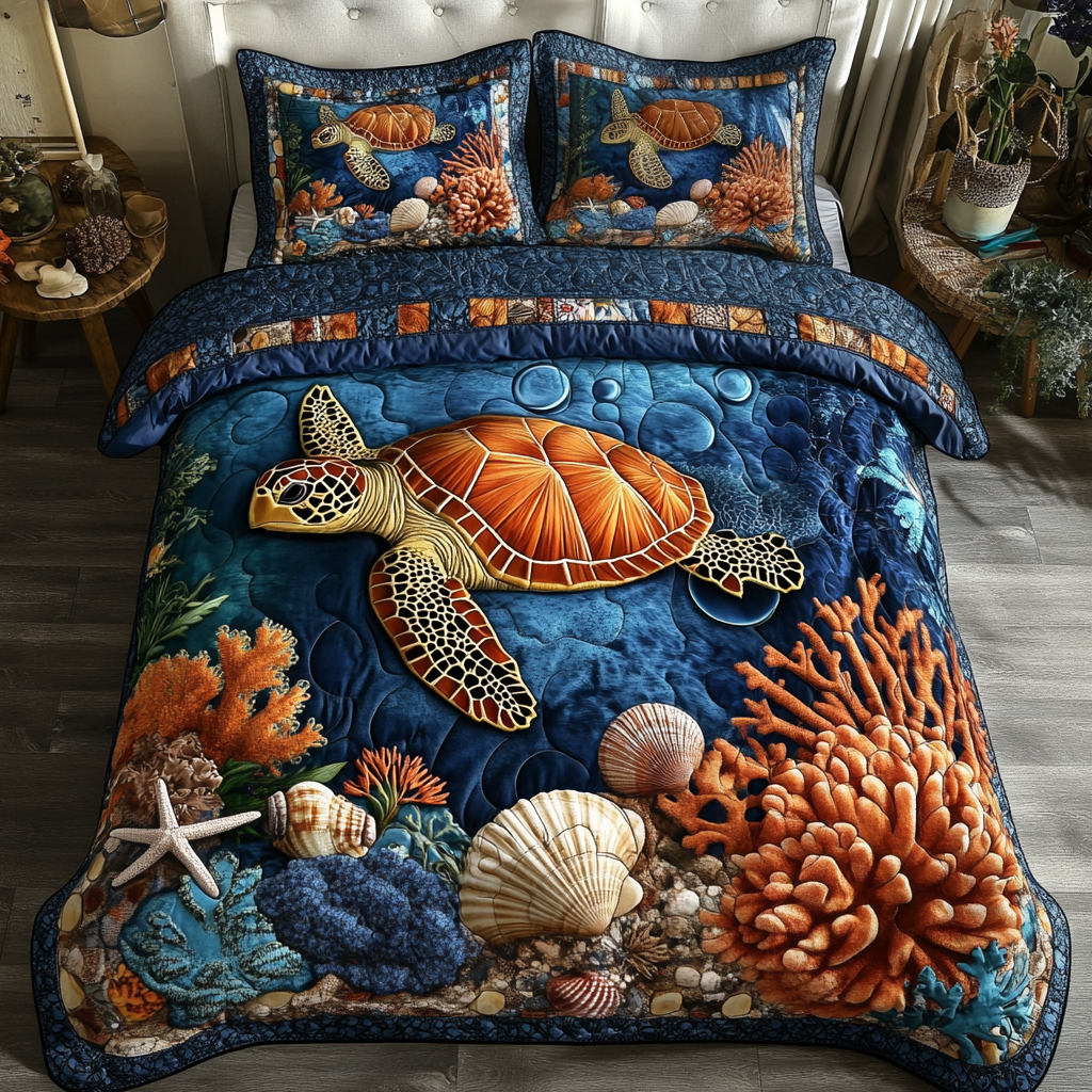 Sea Turtle Quilted Bedding Set Bed Decorations Turtle Present Ideas
