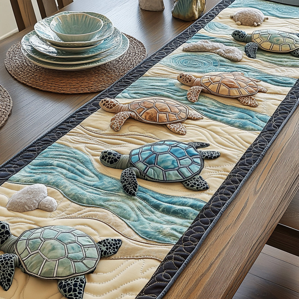 Sea Turtle Quilted Table Runner Bohemian Style Table Runner Sea Turtle Gifts For Him
