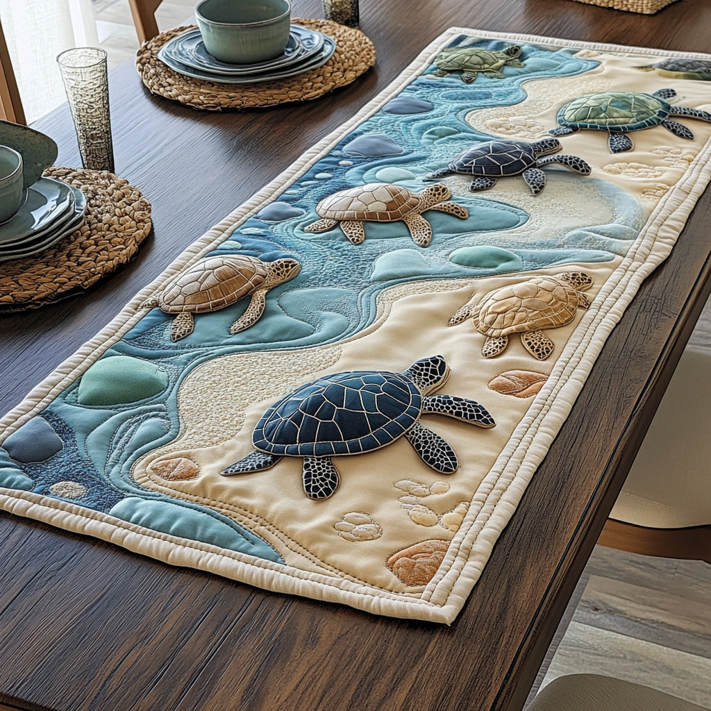 Sea Turtle Quilted Table Runner Dining Table Decor Unique Sea Turtle Gifts