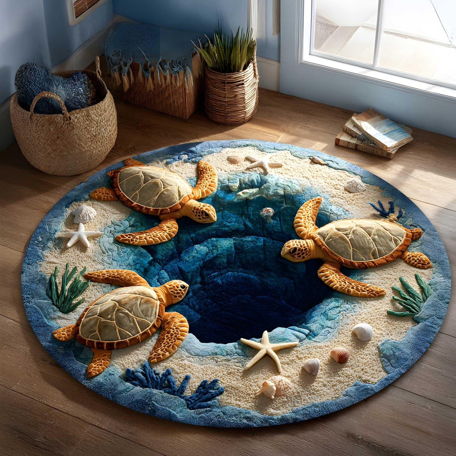 Sea Turtle Round Mat Ocean Animal Round Rug Marine Life Home Decor Sea Turtle Lovers Gifts