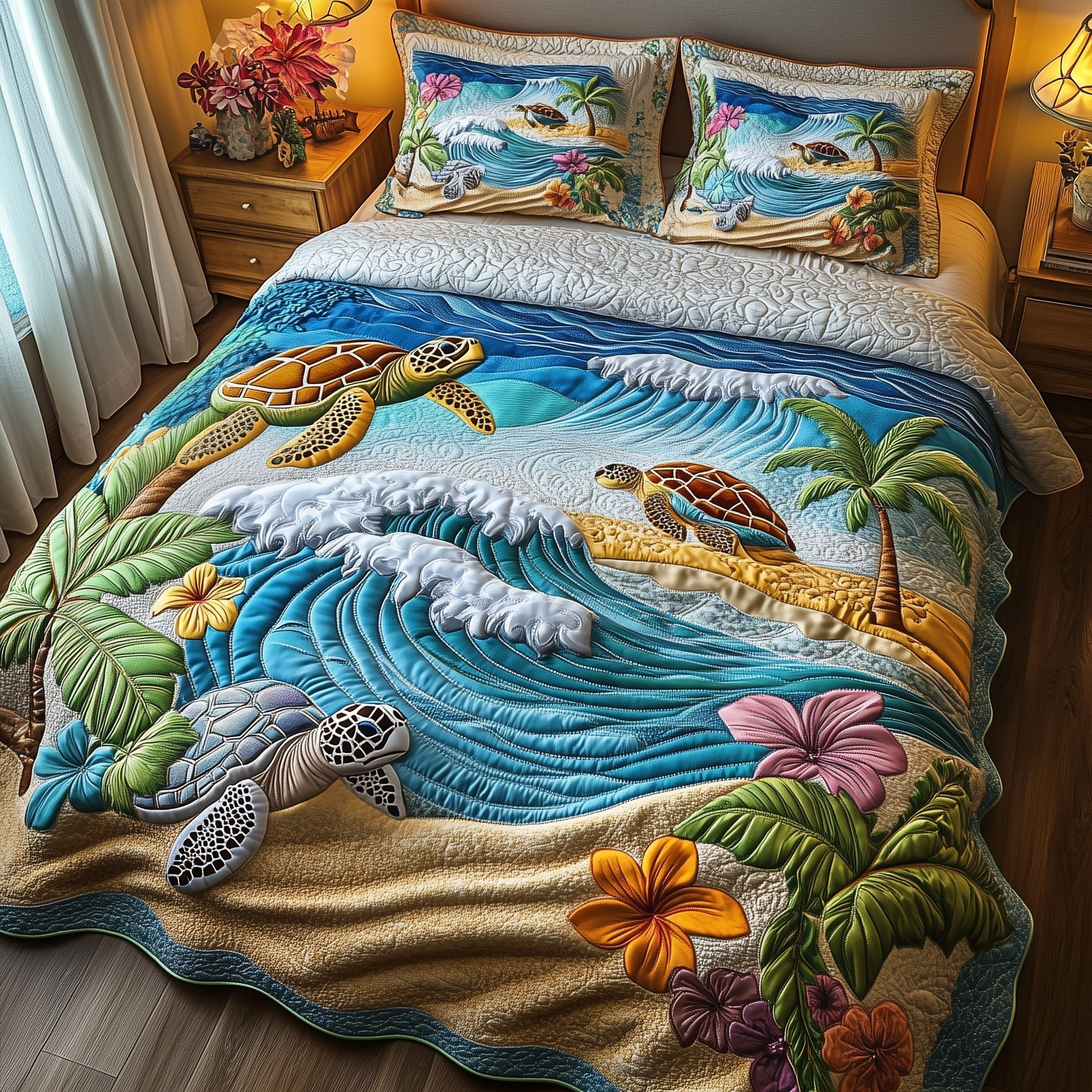Sea Turtle Serenity Quilted Bedding Set Cover Bed Set Sea Turtle Gift Ideas For Her