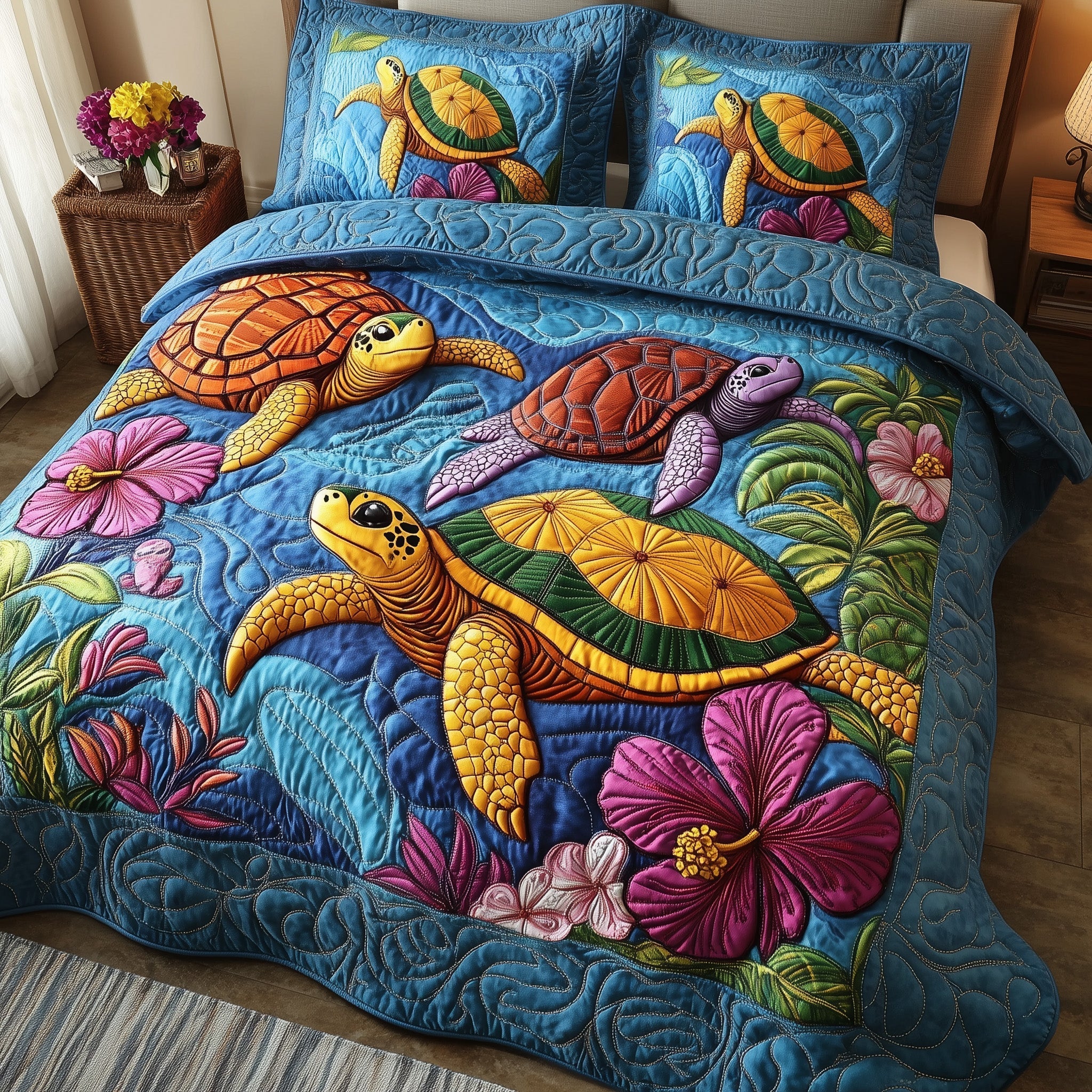 Sea Turtle Serenity Quilted Bedding Set Quilt Comforter Sets Unique Sea Turtle Gifts