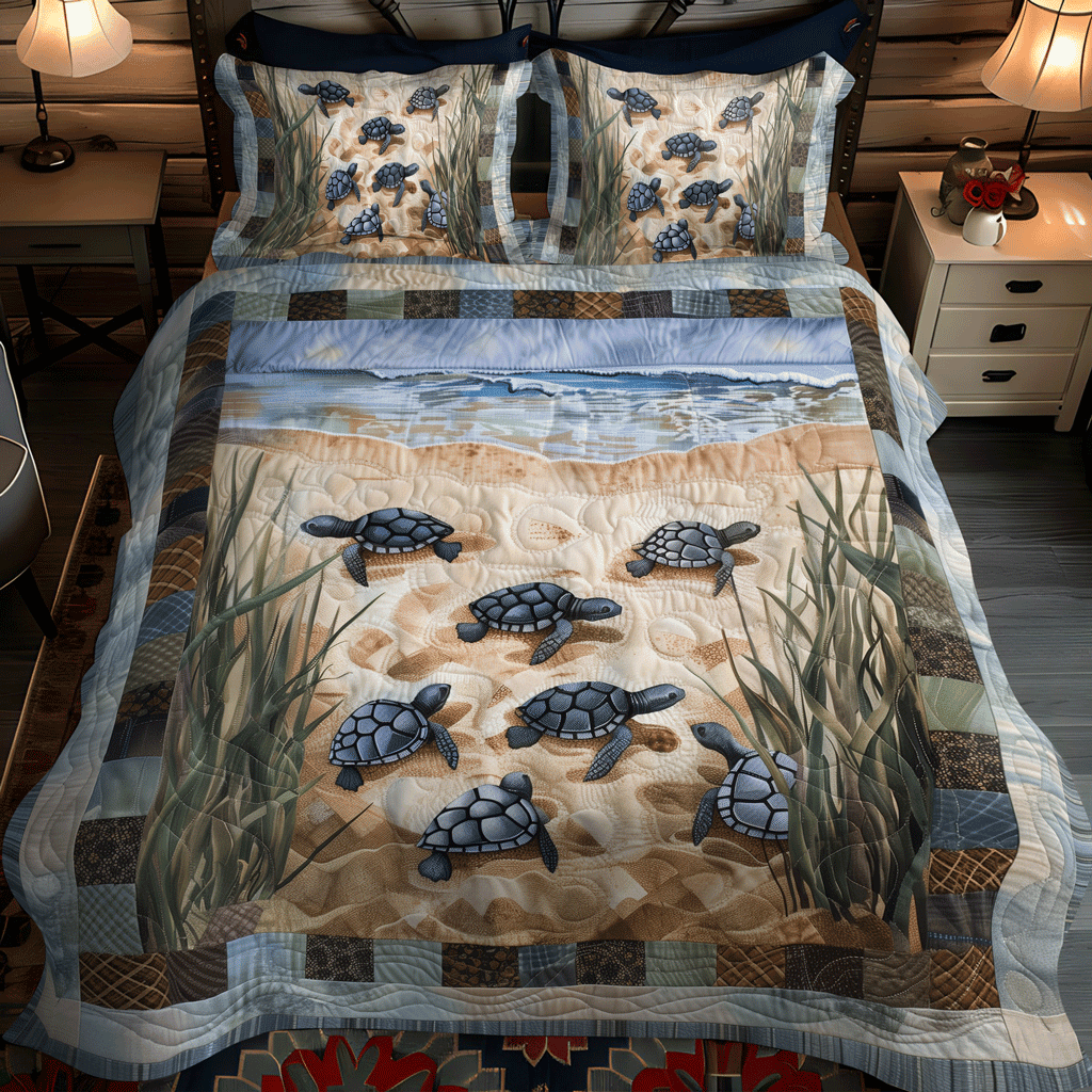 Sea Turtle Sojourn Quilted Bedding Set Bedspread Set Sea Turtle Gift Ideas For Her