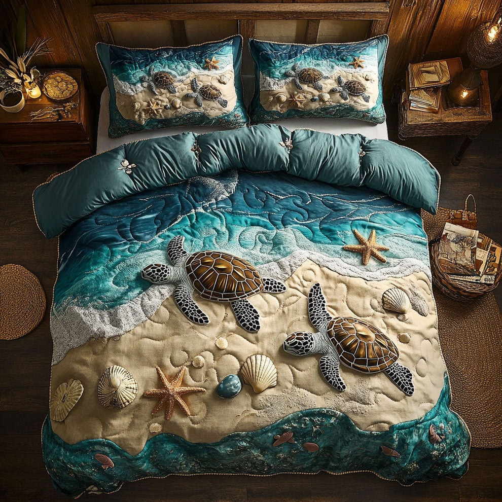 Sea Turtles Quilted Bedding Set Ocean Themed Bedroom Ideas Gifts For Turtles Lovers