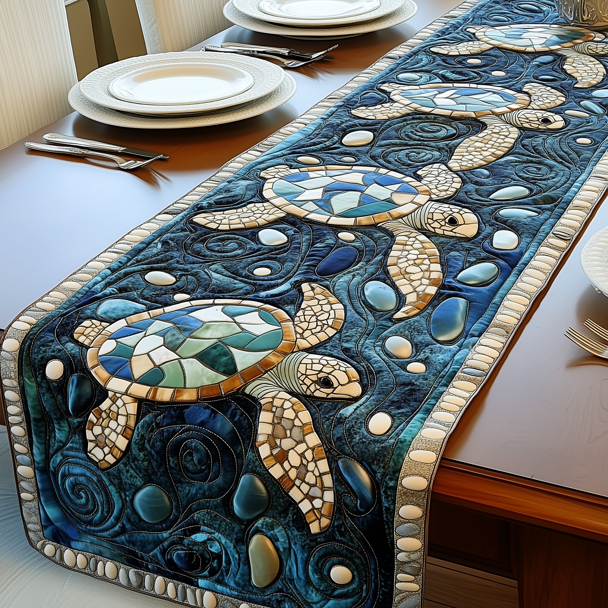 Sea Turtles Quilted Table Runner Runner Table Mat Christmas Gifts For Turtle Lovers
