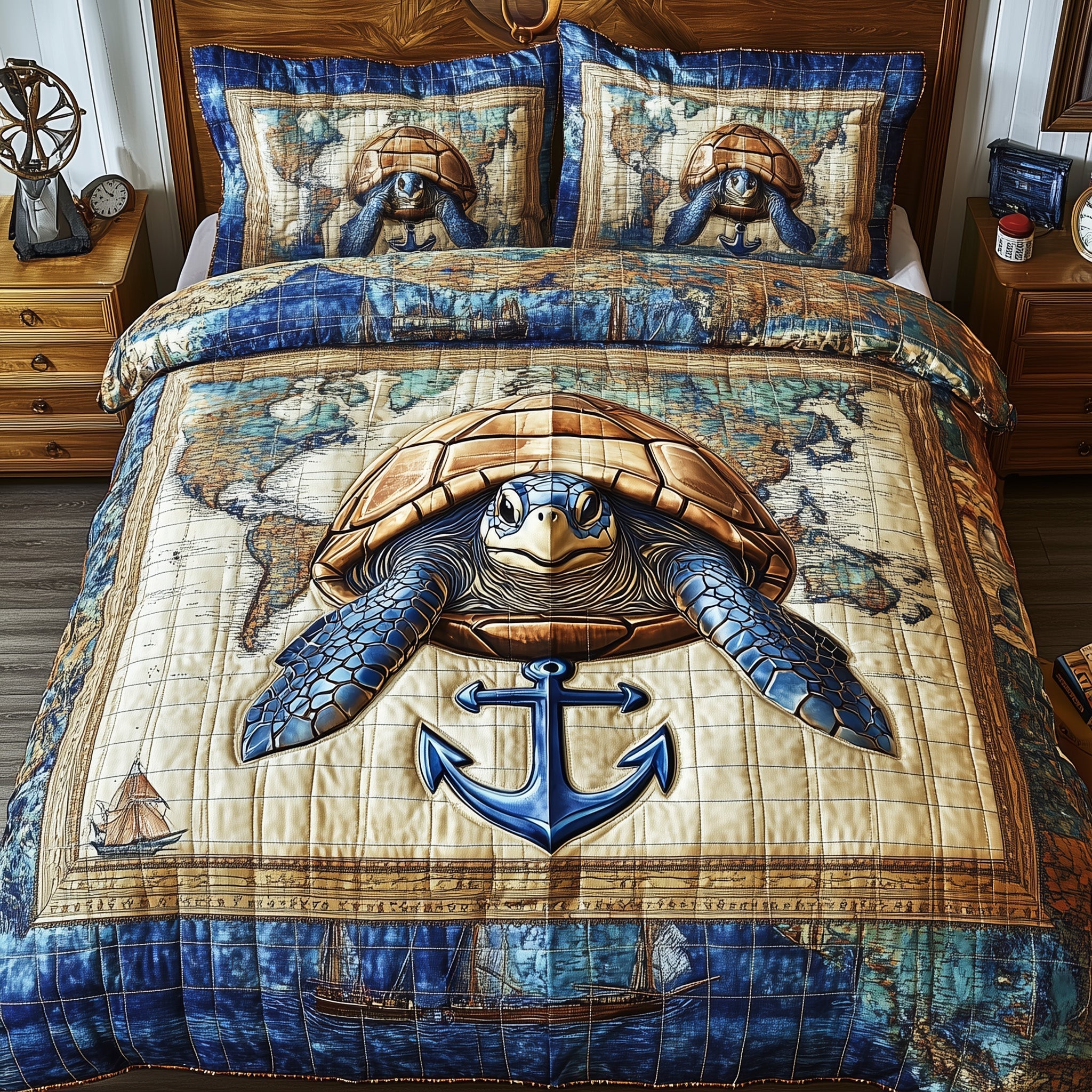 Sea Voyage Turtle Quilted Bedding Set Best King Bed Sheets Sea Turtle Gift Shop