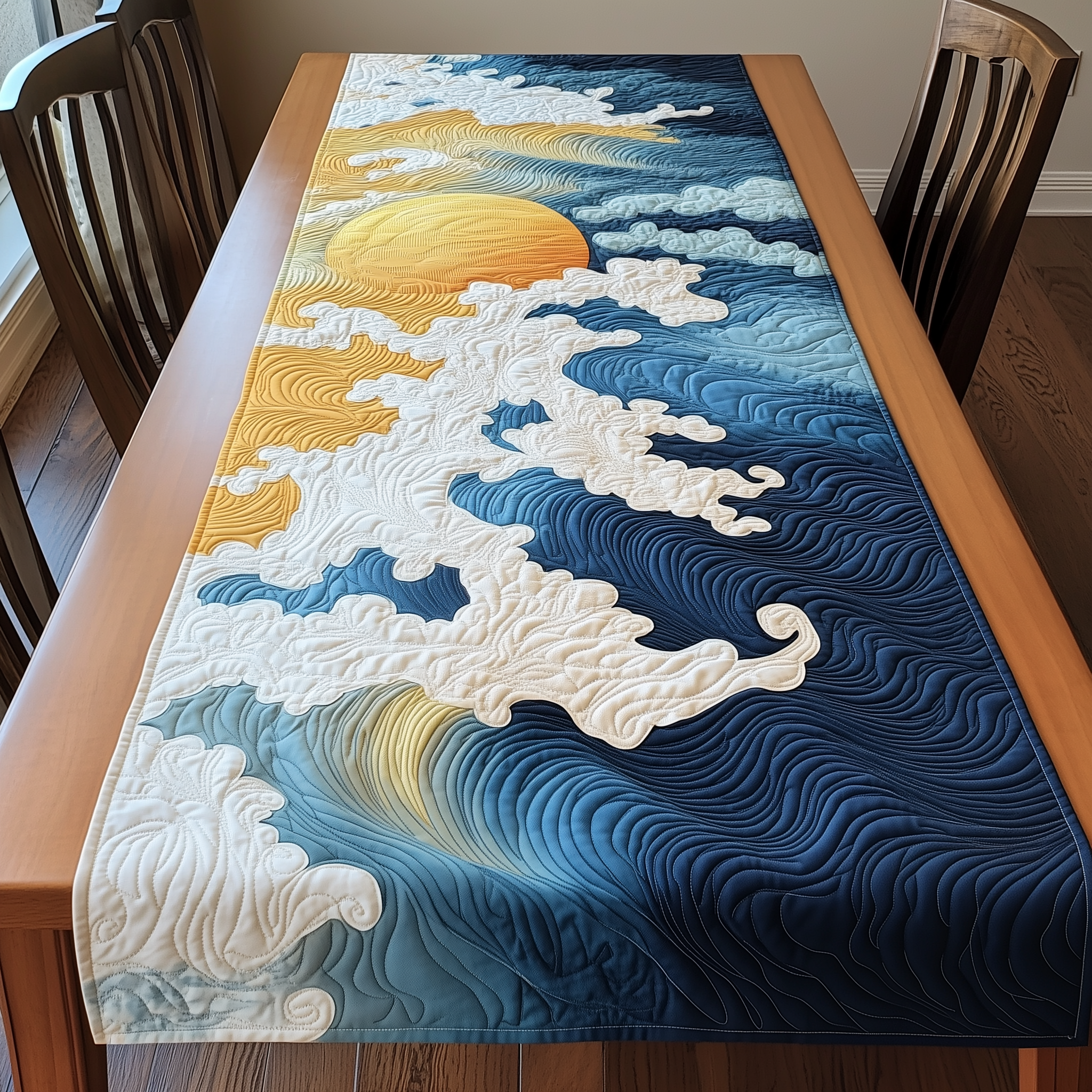 Sea Wave Quilted Table Runner Dining Room Table Toppers Cool Gifts For Dad