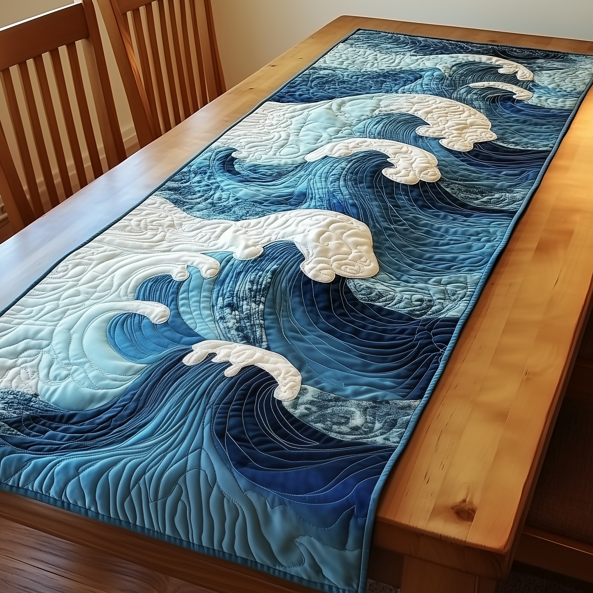 Sea Wave Quilted Table Runner Dining Room Table Toppers Dad Fathers Day Gifts