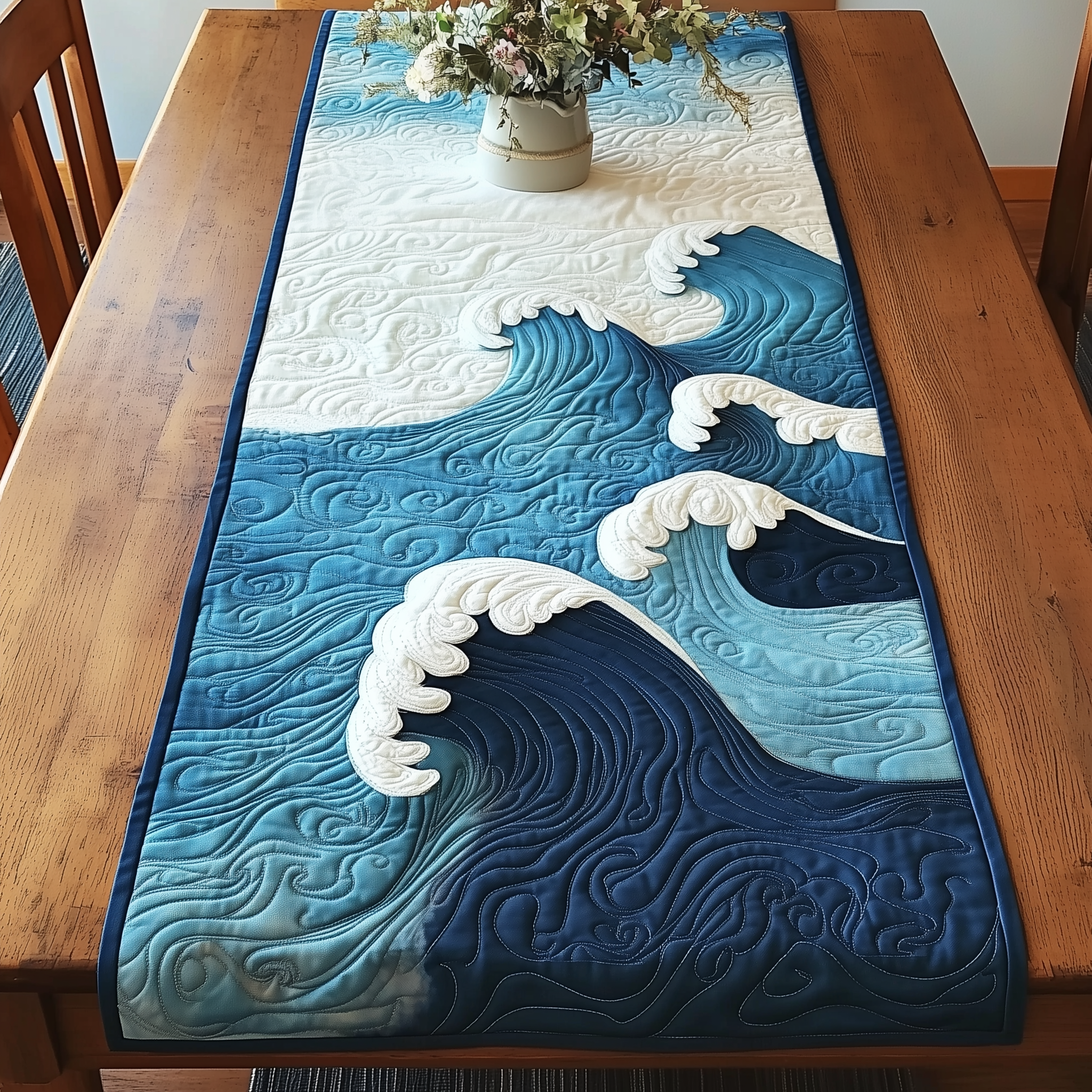 Sea Wave Quilted Table Runner Long Dining Table Runner Great Gifts For Dad