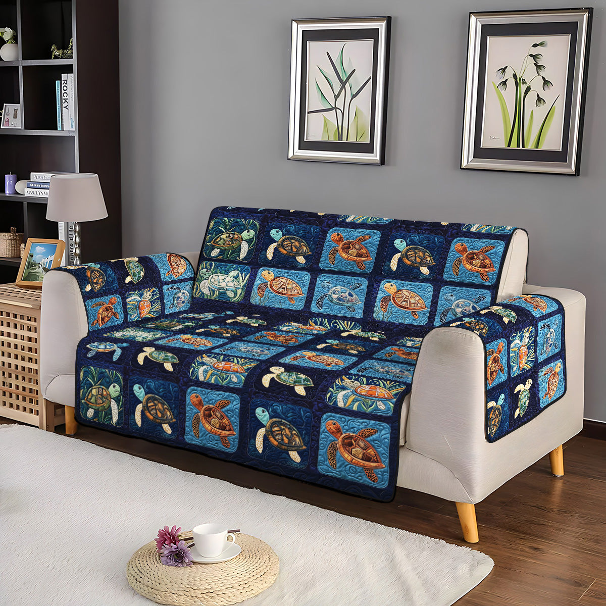 Sea Whisper Quilted Sofa Cover Seat Covers For Couches Good Gifts For Beach Lovers - Image 3