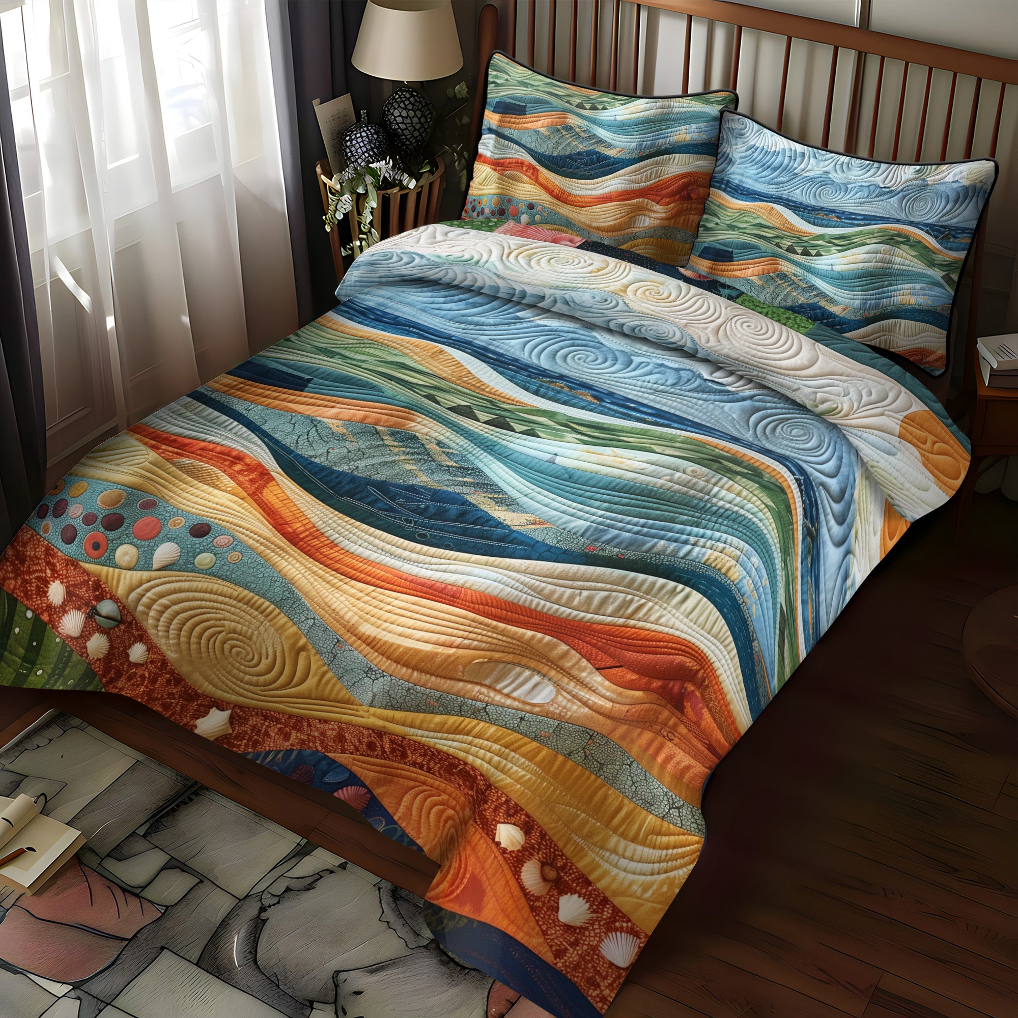 Seafoam Serenity Quilted Bedding Set Bed Decorations Fathers Day Gifts Special