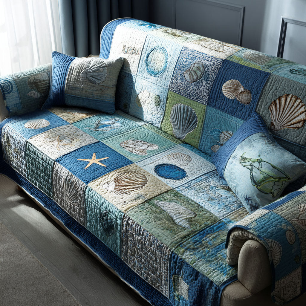 Seaglass Dreams Quilted Sofa Cover Couch Protector Best Gifts For Ocean Lovers