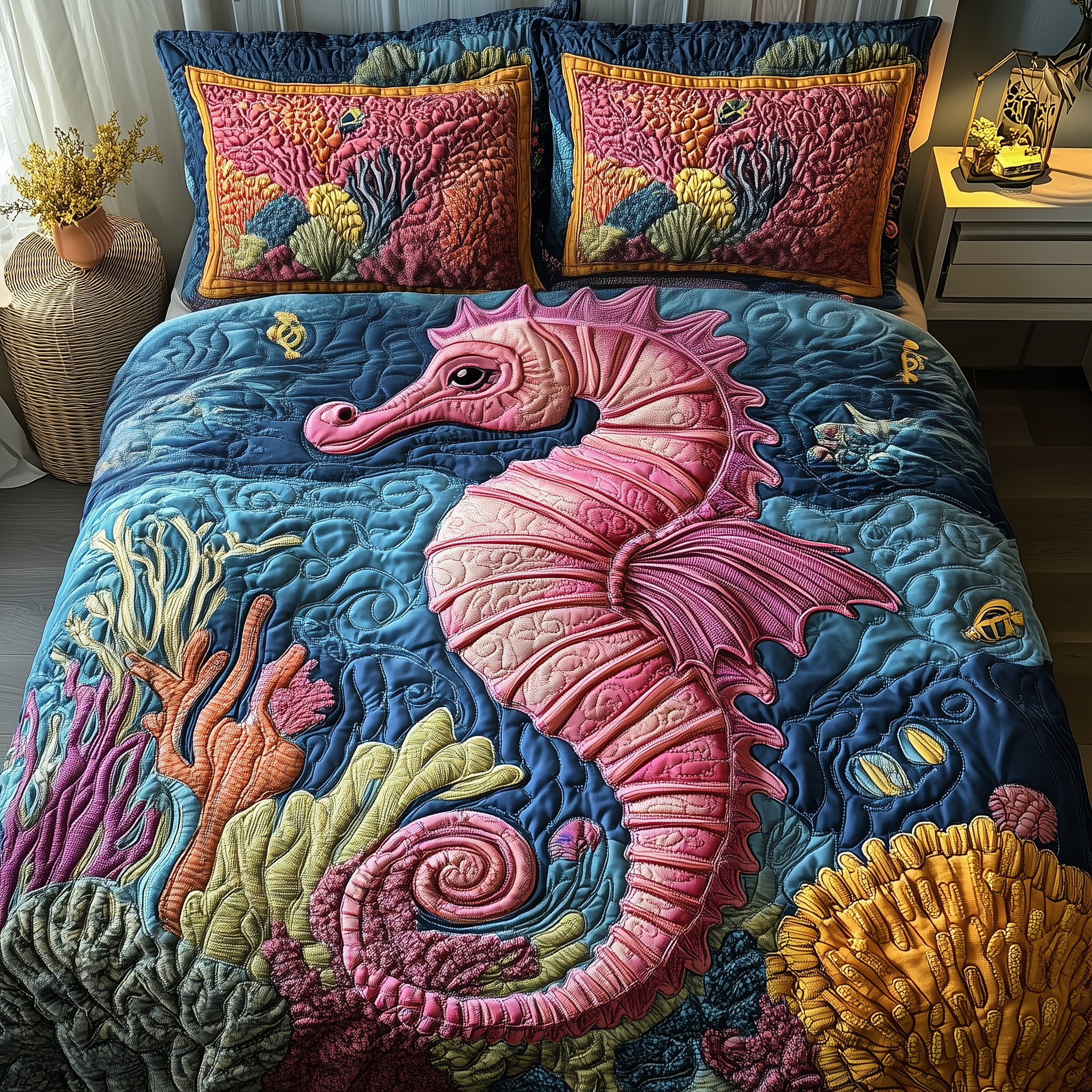 Seahorse Quilted Bedding Set Nice Bedding Sets Ocean Themed Gift Ideas