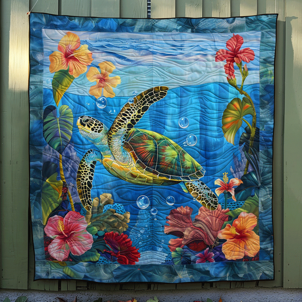 Seascape Symphony Quilted Blanket Bed Comforter Sets Turtle Gifts For Her