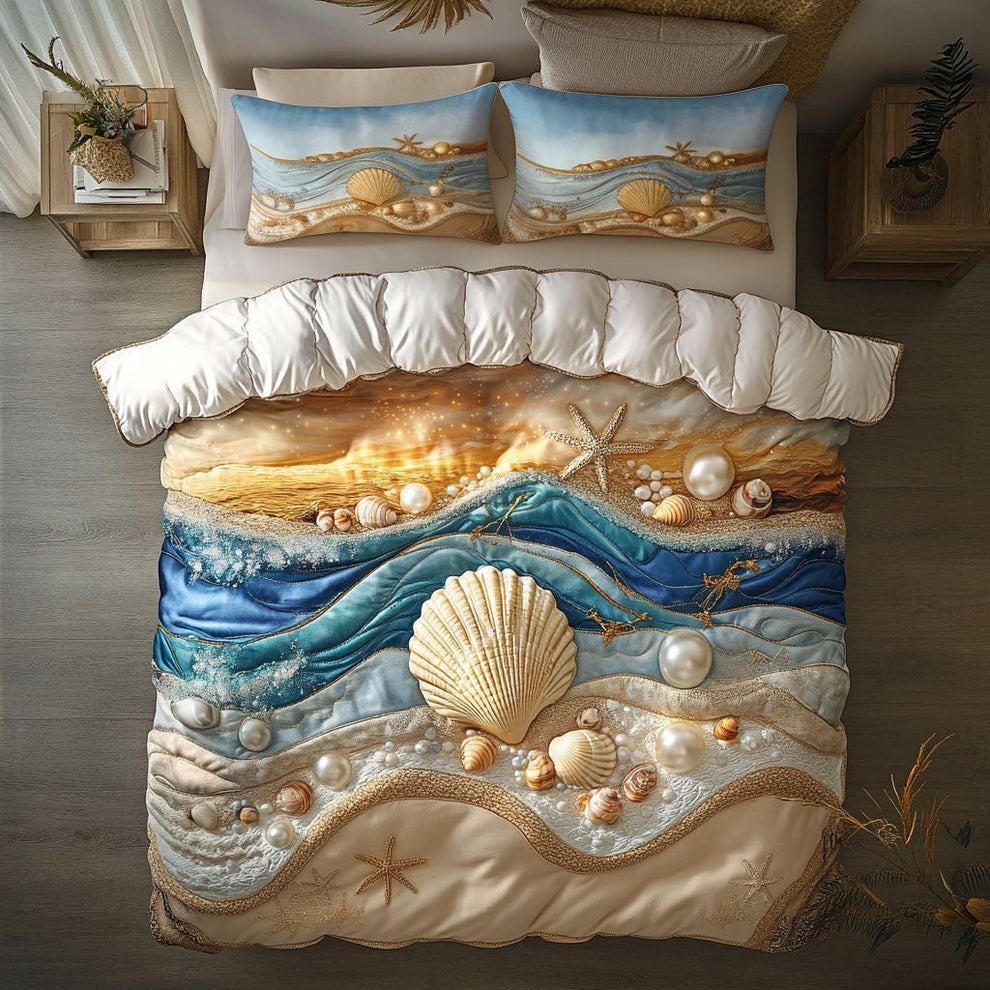 Seashell Quilted Bedding Set Beach Themed Present Ideas For People Who Love Beach