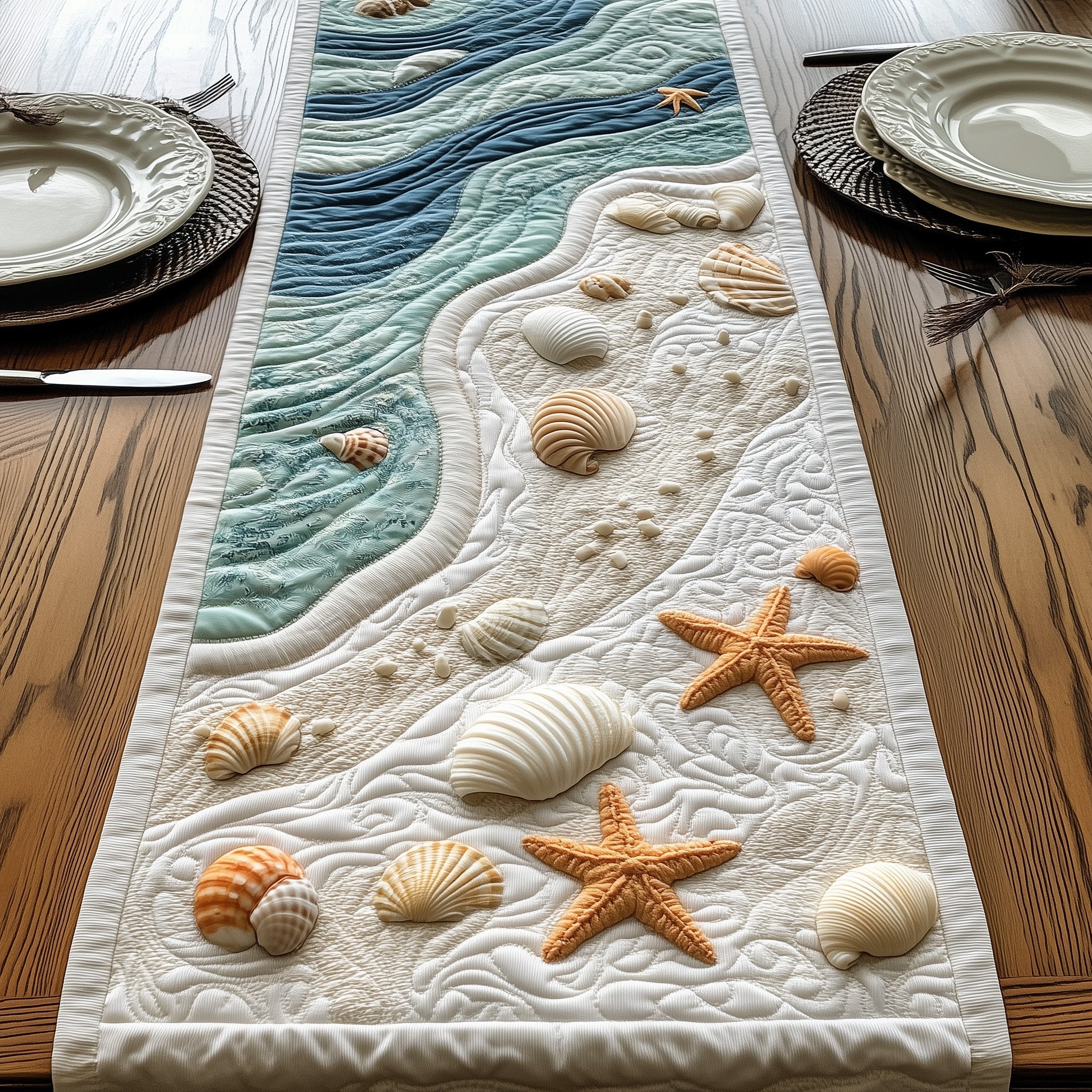 Seashell Quilted Table Runner Ocean Table Runner Unique Gifts For Ocean Lovers