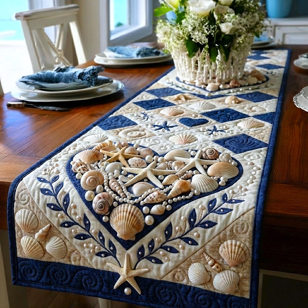 Seashell Romance Quilted Table Runner Valentines Day Table Runner Valentine Day Gifts For Women