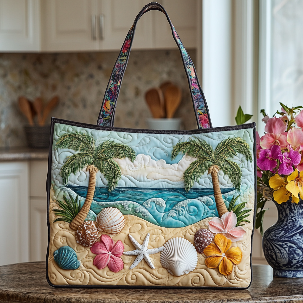Seashell Serenity Quilted Tote Bag Best Shoulder Tote Bag Presents For Stepmom