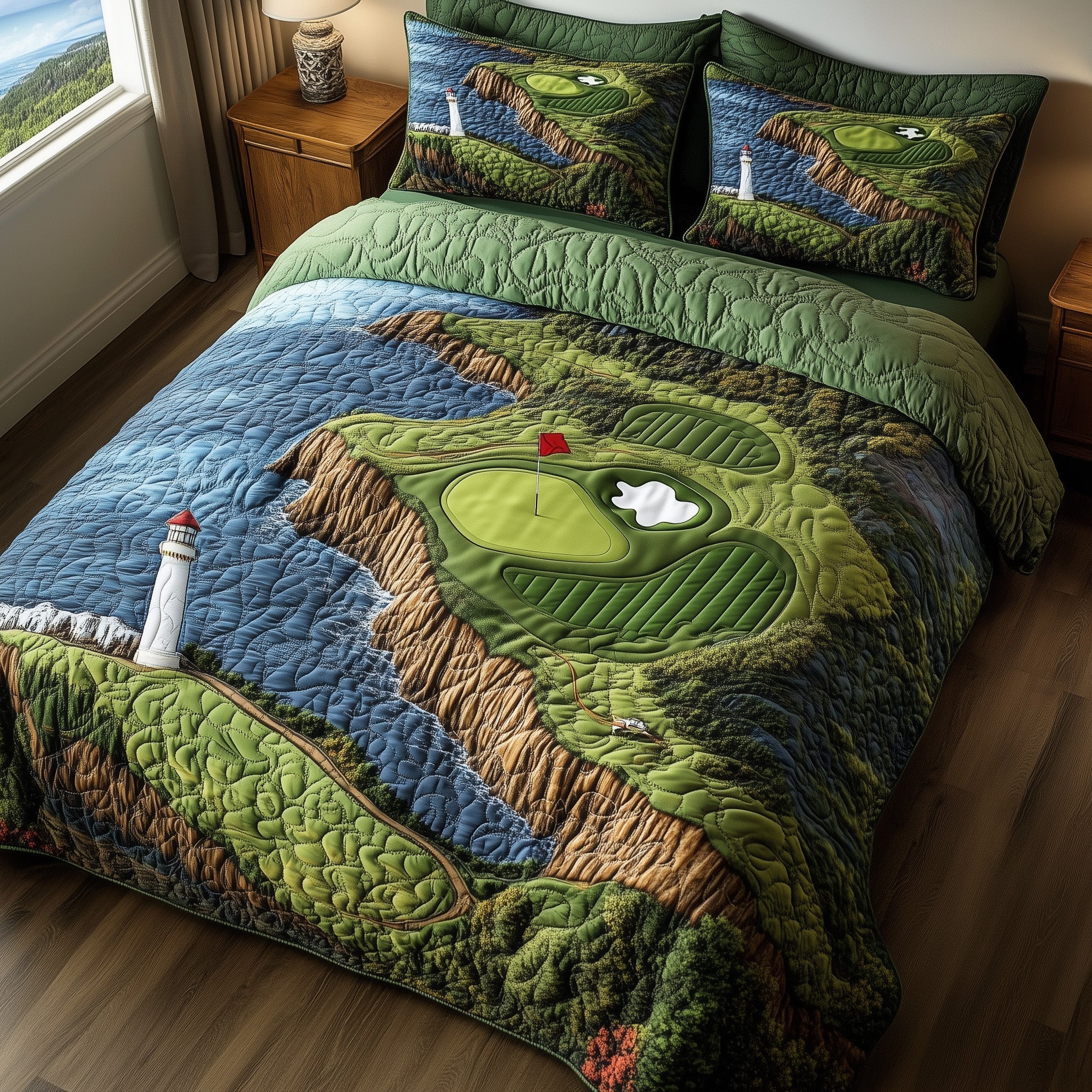 Seaside Fairway Dreams Quilted Bedding Set Bed Comforter Sets Great Father's Day Gifts