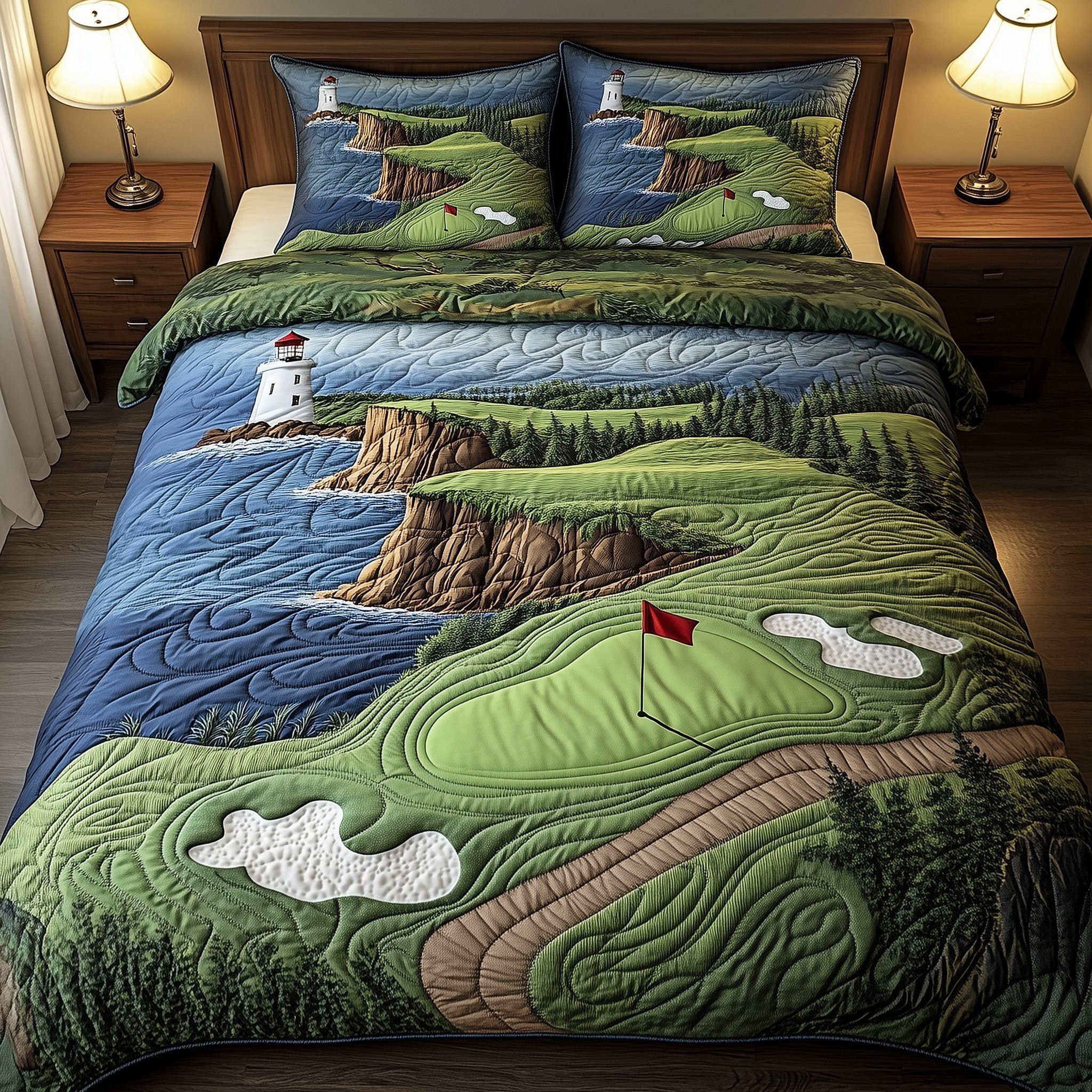 Seaside Fairway Dreams Quilted Bedding Set Best Bedding Sets Simple Father's Day Gift Ideas