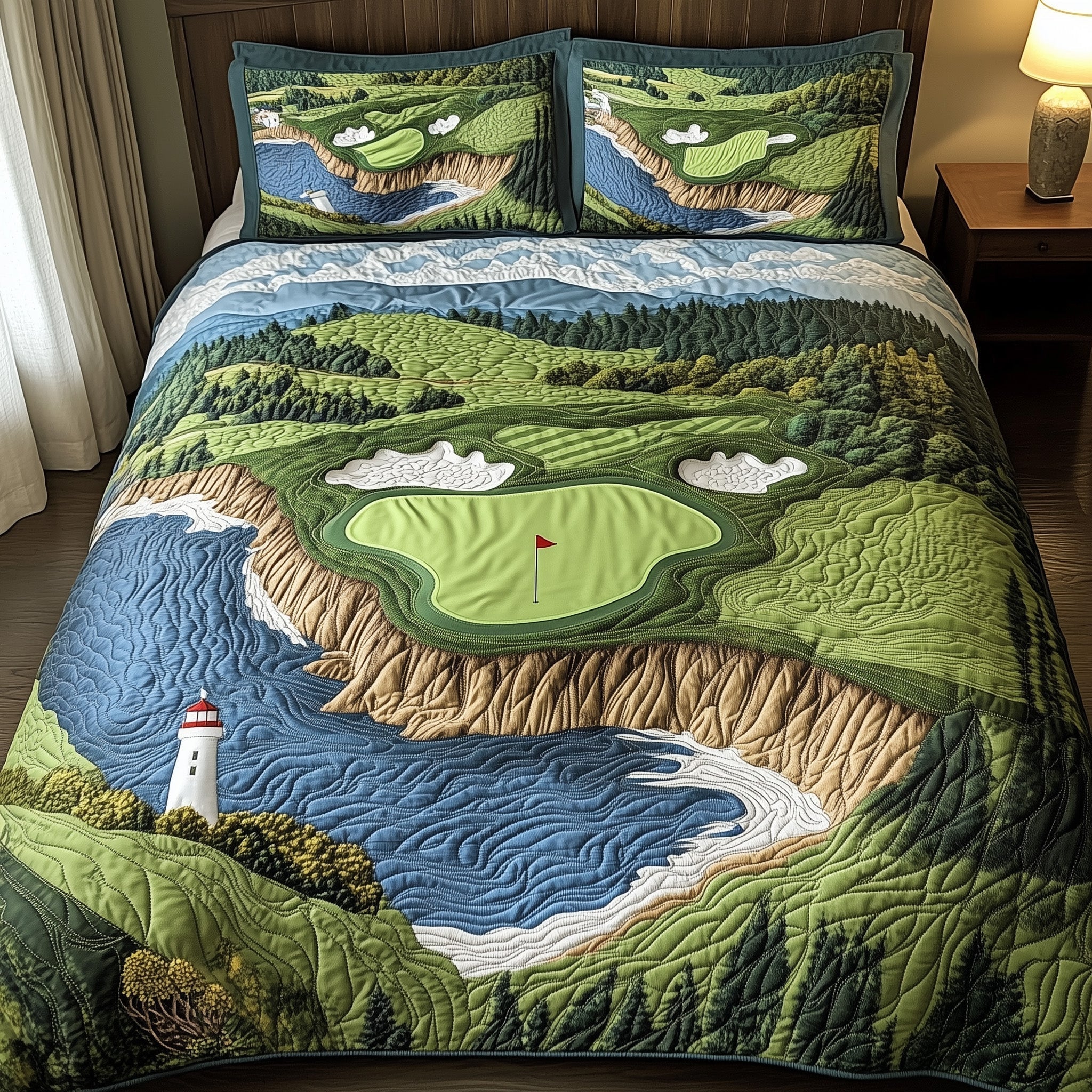 Seaside Fairway Dreams Quilted Bedding Set King Comforter Sets Best Father's Day Gifts