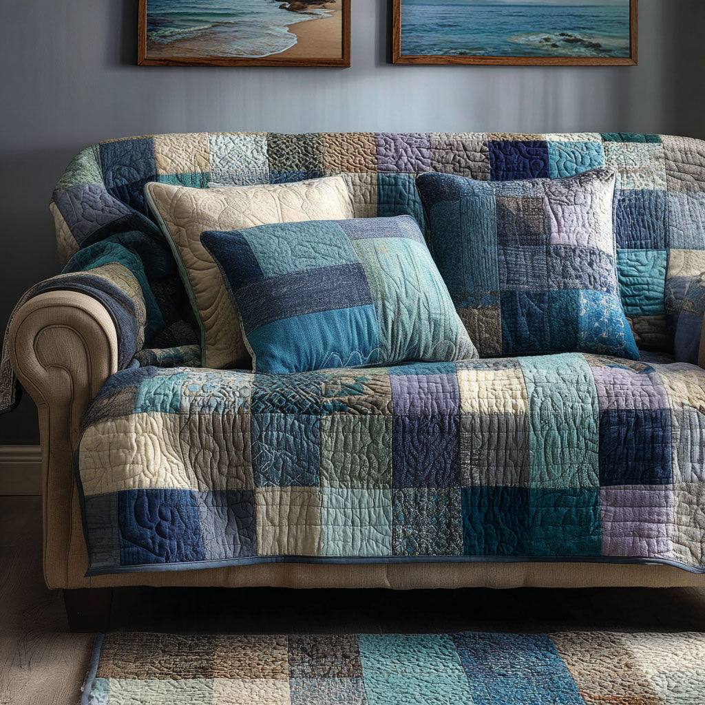 Seaside Mosaic Quilted Sofa Cover Home Decorattions Beach Related Gifts