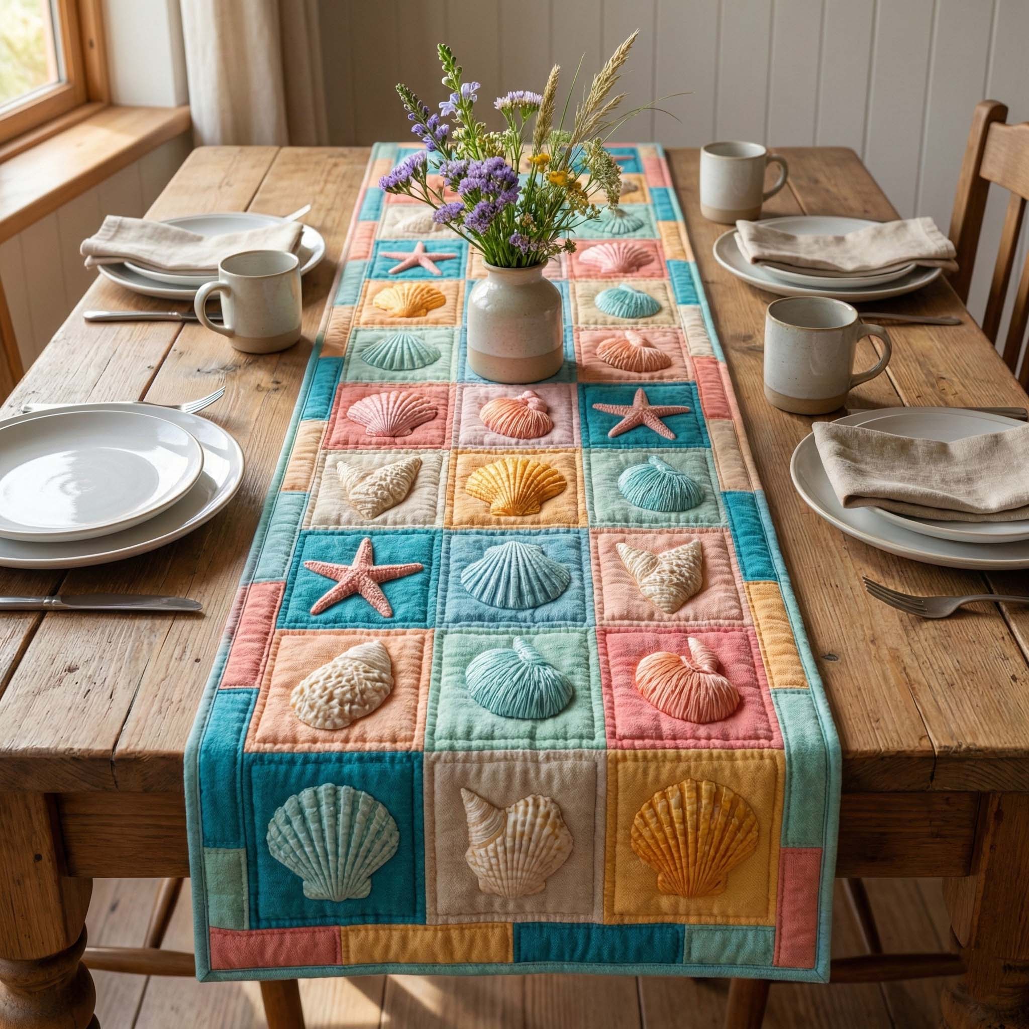 Seaside Patch Quilted Table Runner Dining Decor Bonus Dad Gifts
