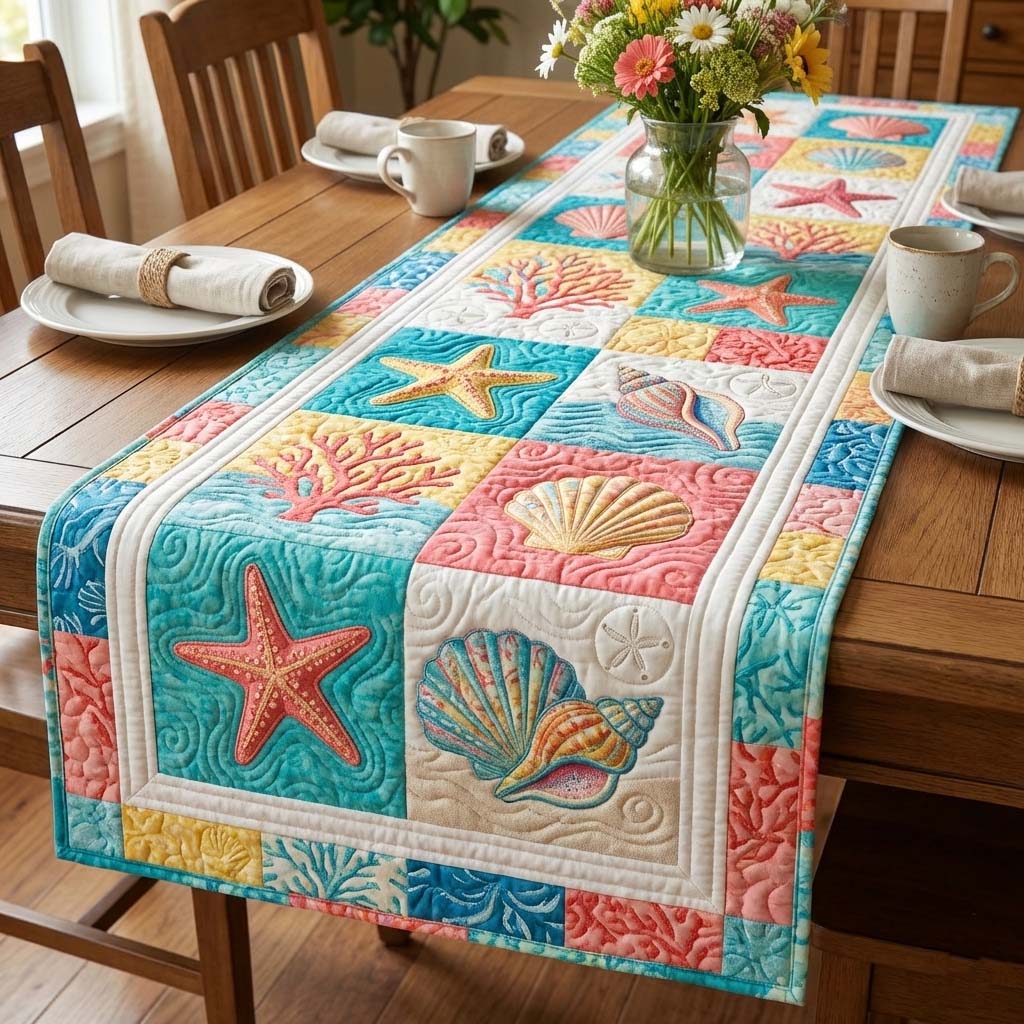 Seaside Patch Quilted Table Runner Dining Table Runner Father's Day Gifts For Grandpa