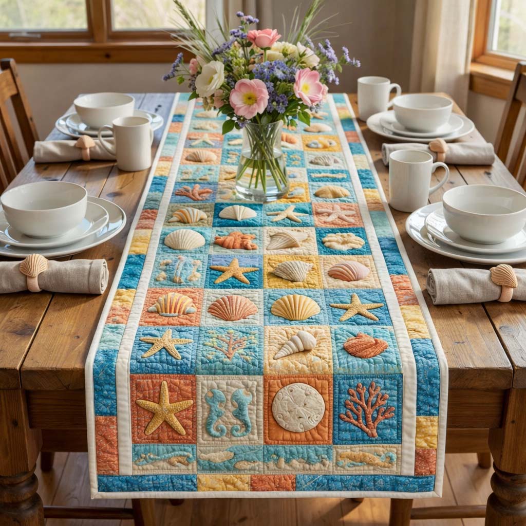 Seaside Patch Quilted Table Runner Kitchen Decor Funny Father's Day Gifts
