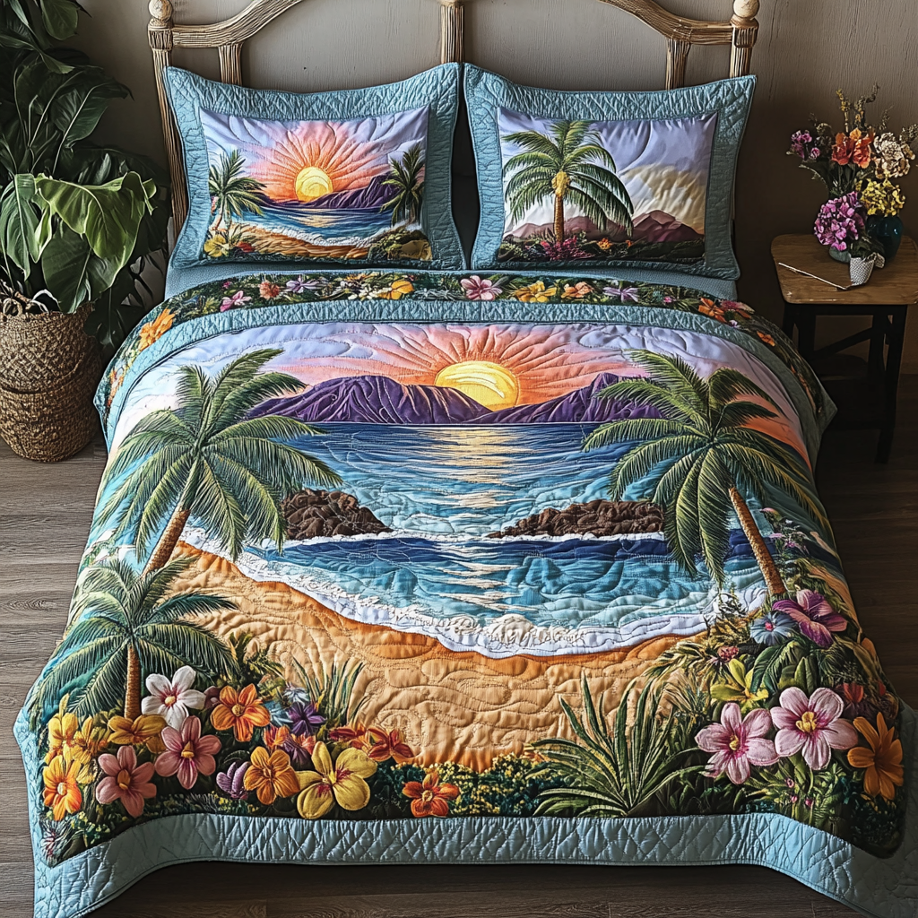 Seaside Serenity Quilted Bedding Set Aesthetic Room Decor Beach Themed Gifts For Her