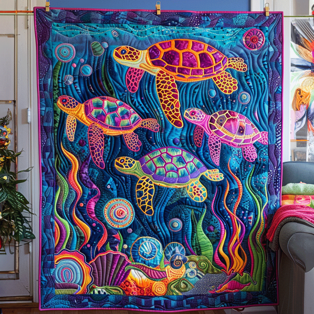 Seaside Serenity Quilted Blanket Bed Decorations Best Gifts For Turtle Lovers