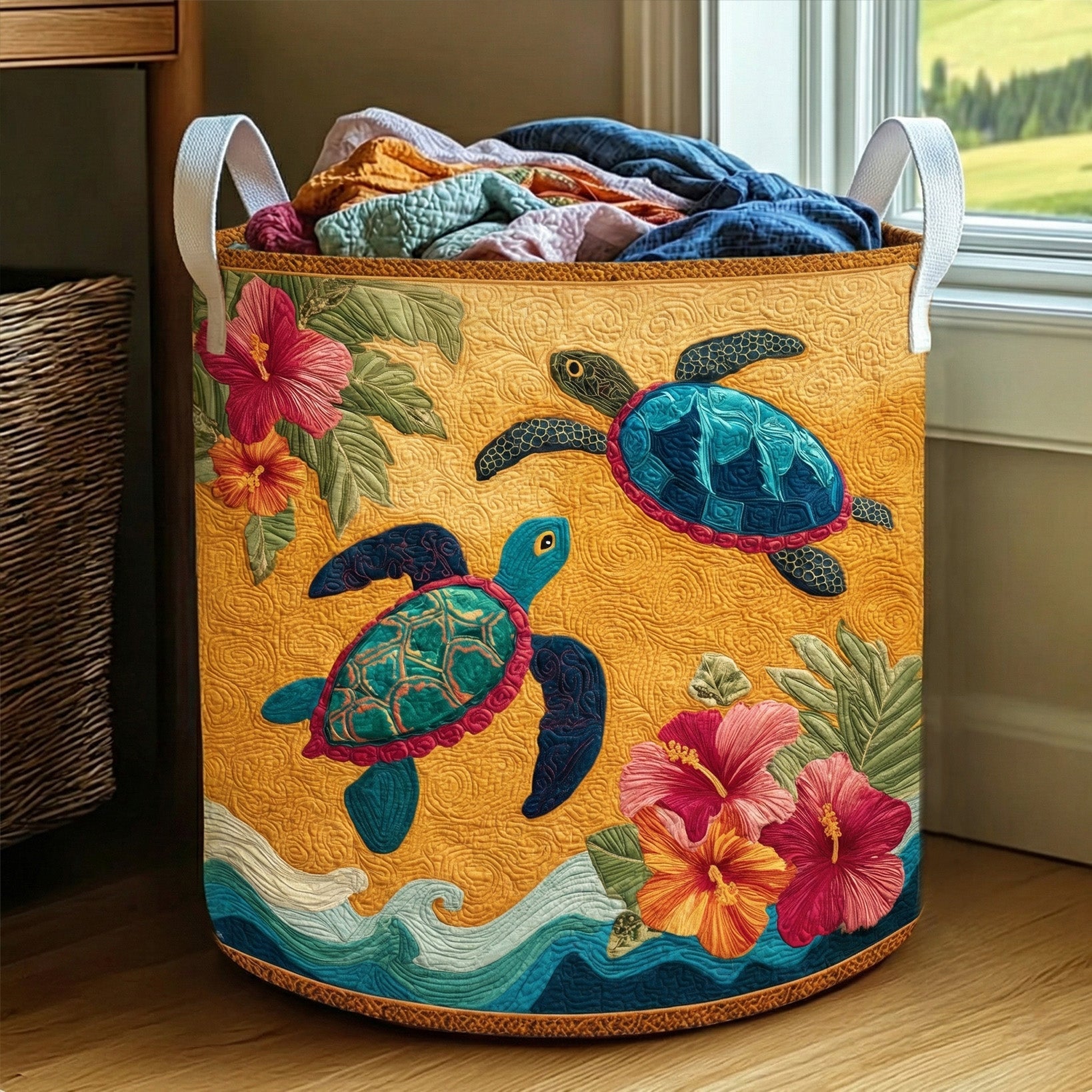 Seaside Serenity Quilted Laundry Basket The Laundry Basket Best Cat Gifts For Humans