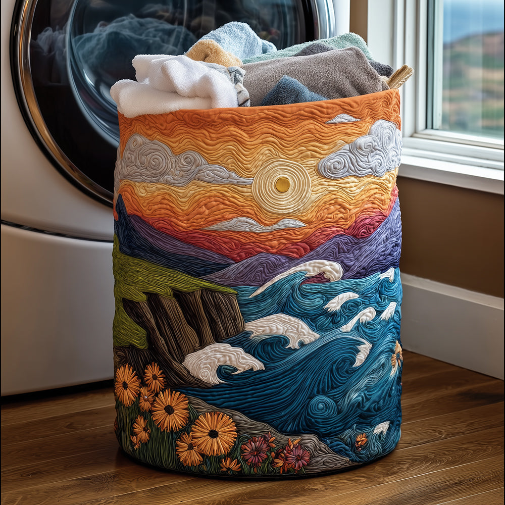 Seaside Sunset Quilted Laundry Basket Home Decor Stores Beach Lovers Gift Ideas