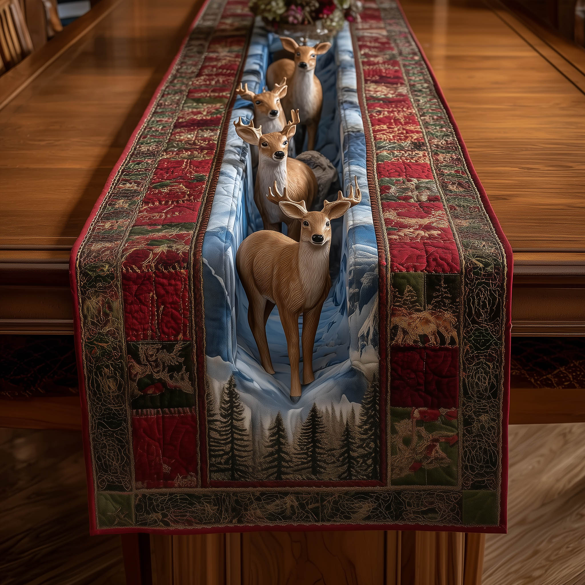 Seasonal Deer Quilted Table Runner Vintage Christmas Table Runners Best Family Christmas Gifts