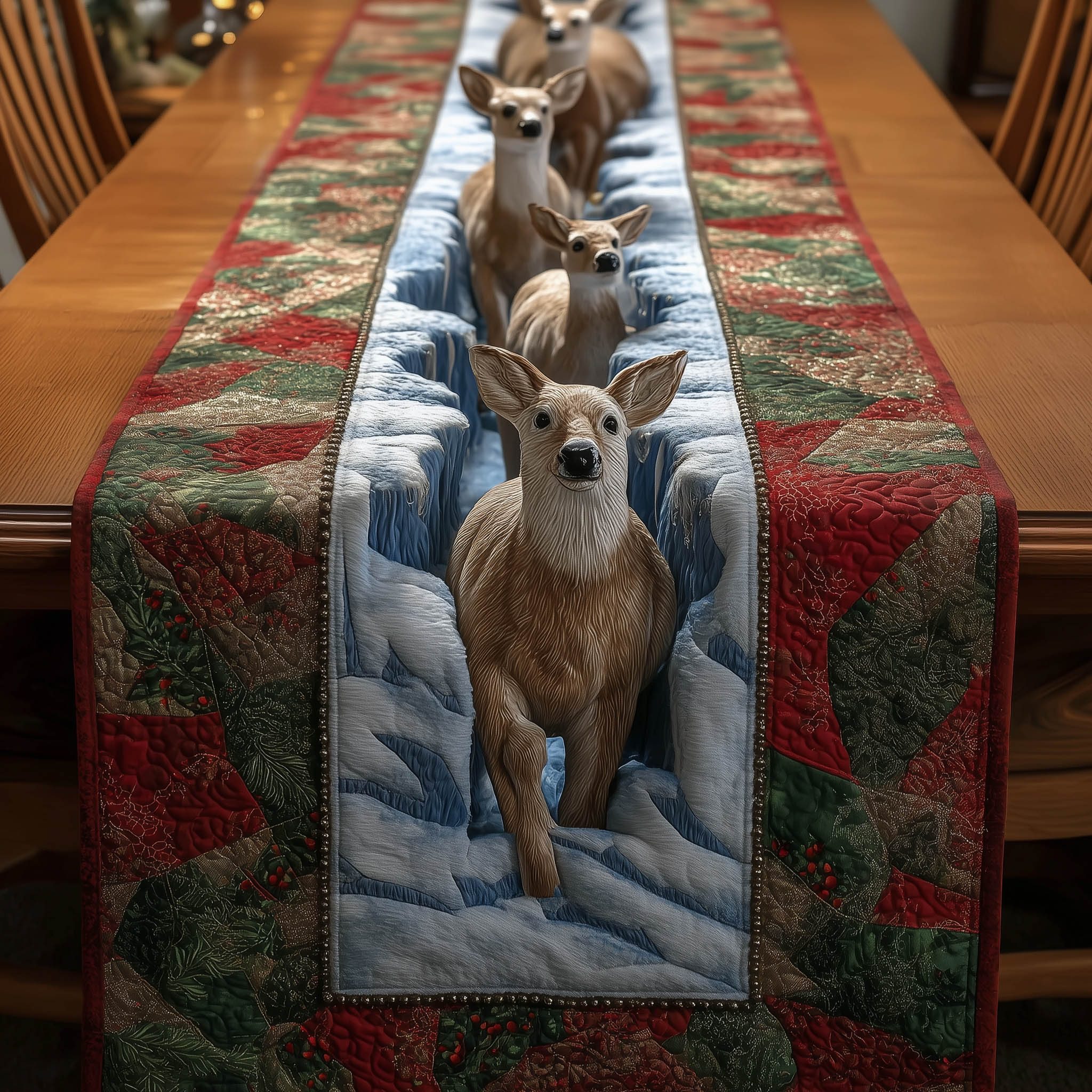 Seasonal Deer Quilted Table Runner Winter Themed Table Runners Gifts For Christmas For Mother In Law