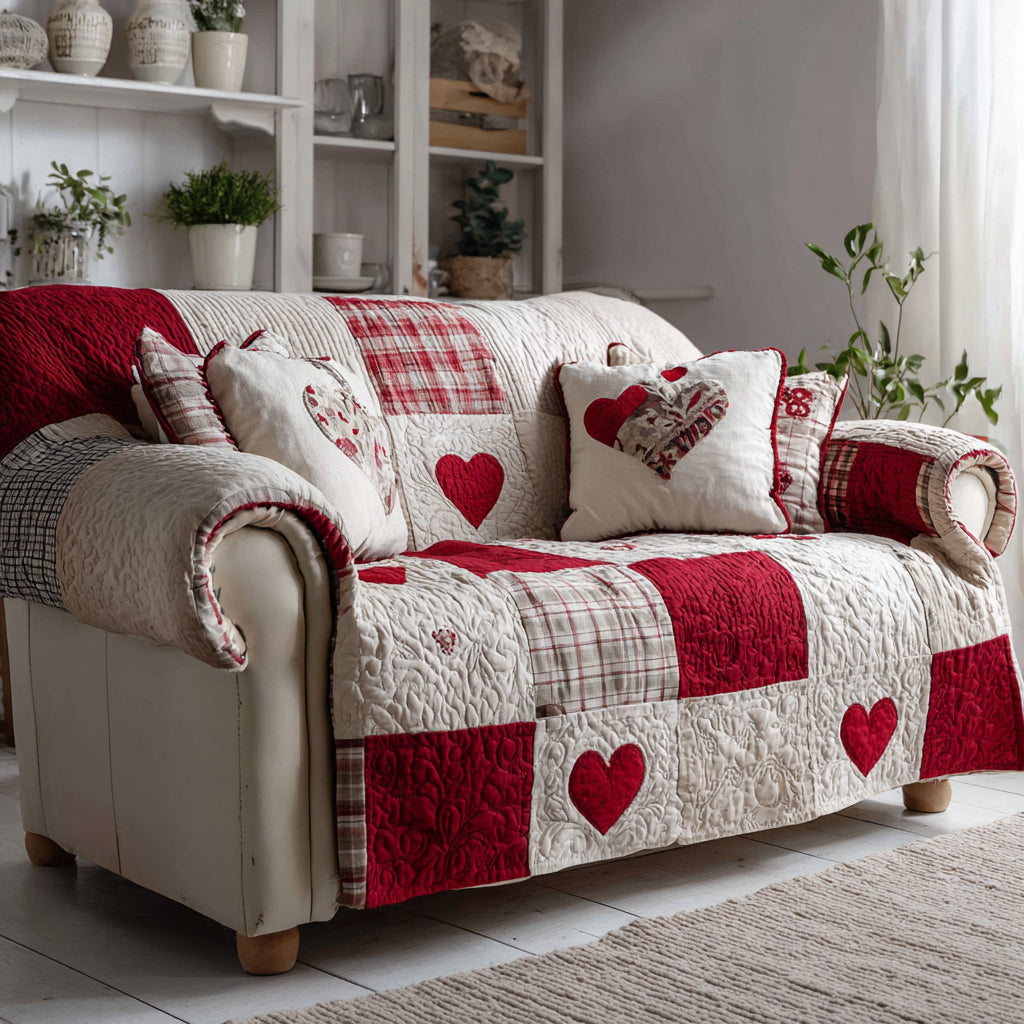 Seasonal Heart Charm Quilted Sofa Cover Best Couch Covers Valentine'S Day Gifts