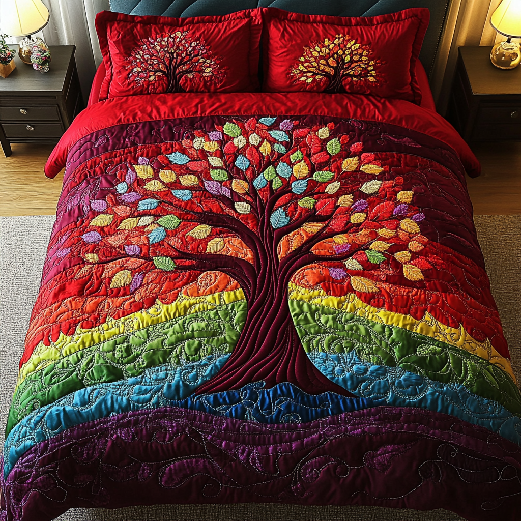 Seasons of Growth Quilted Bedding Set Best Bedspread Set Tree Of Life Gifts For Mom