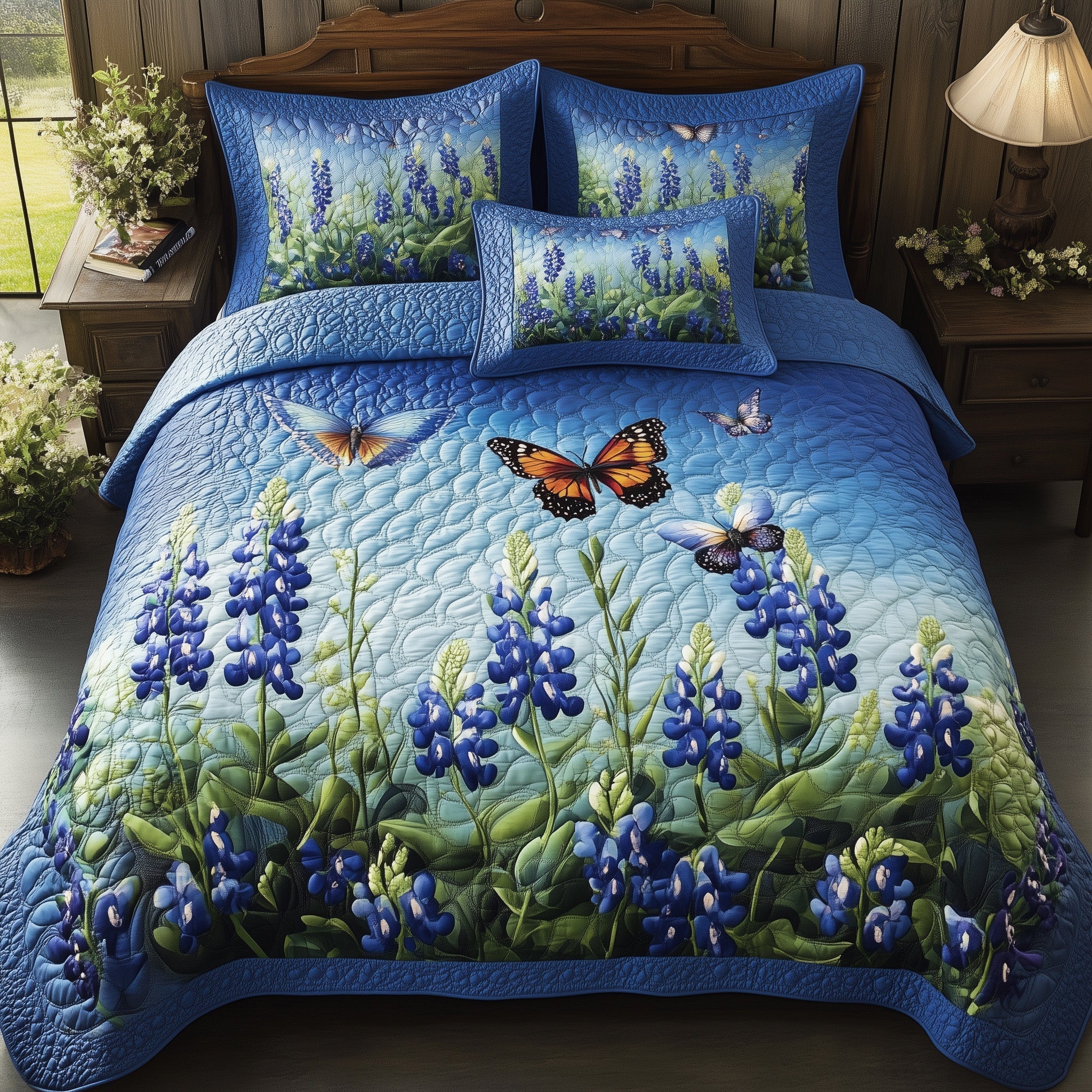Serene Bluebonnet Quilted Bedding Set Best Queen Sheets Texan Gift Items