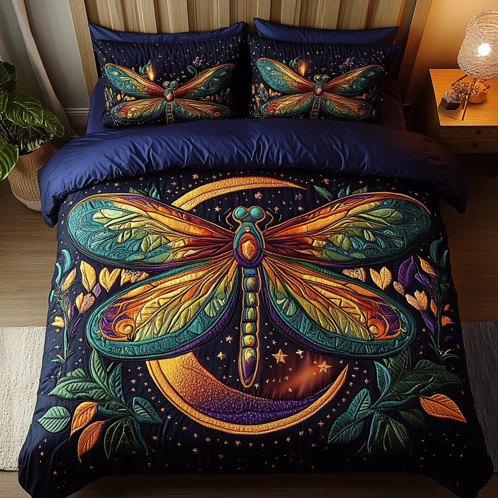 Serene Dragonfly Quilted Bedding Set Bedspread Set Novelty Dragonfly Gifts