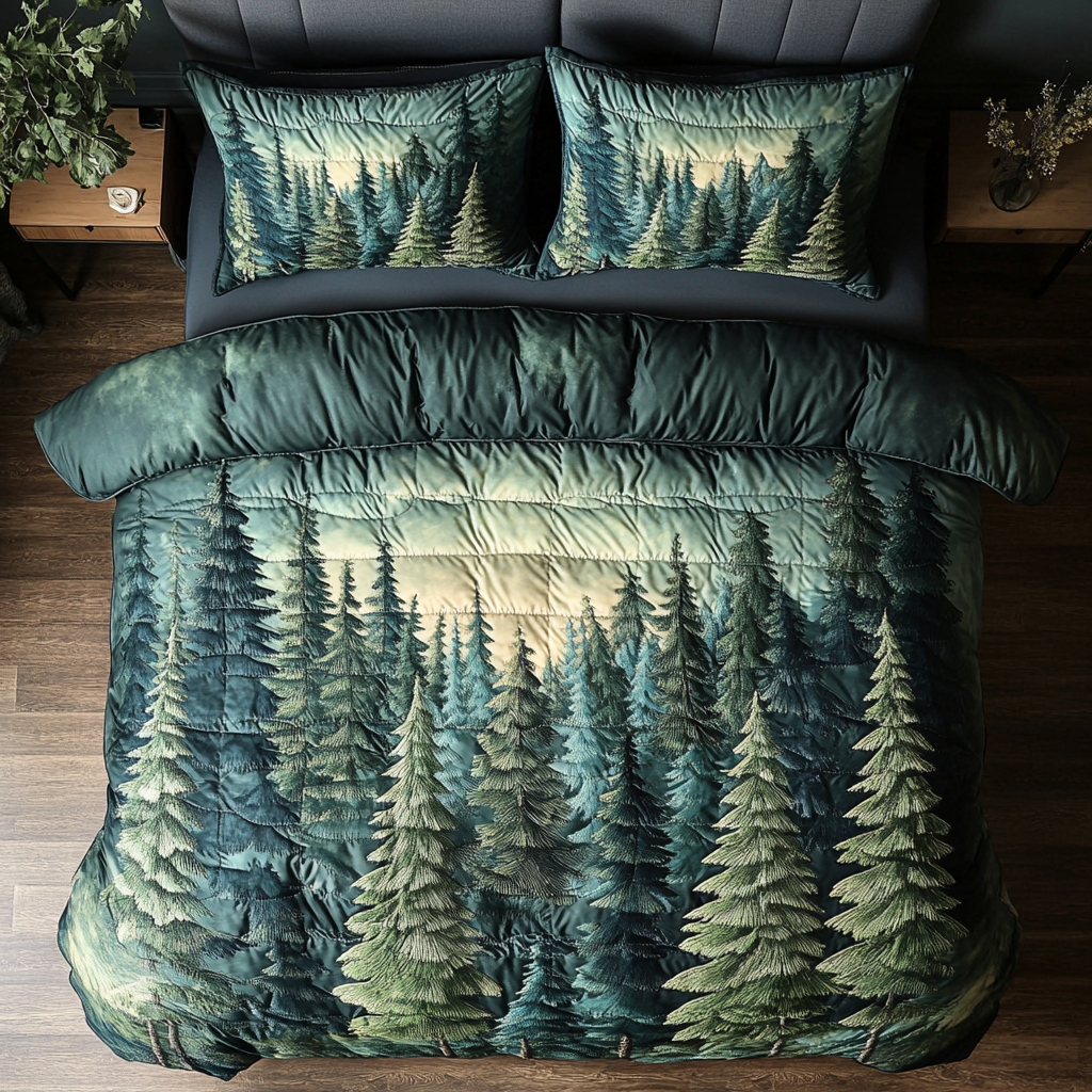 Serene Forest Quilted Bedding Set Cool Bedroom Decor Unique Gifts For Family