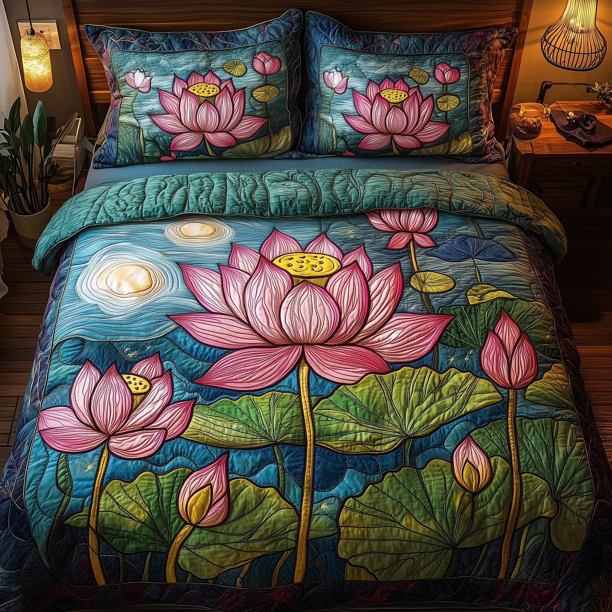 Serene Lotus Elegance Quilted Bedding Set Bedspreads Mother S Day Gift Ideas