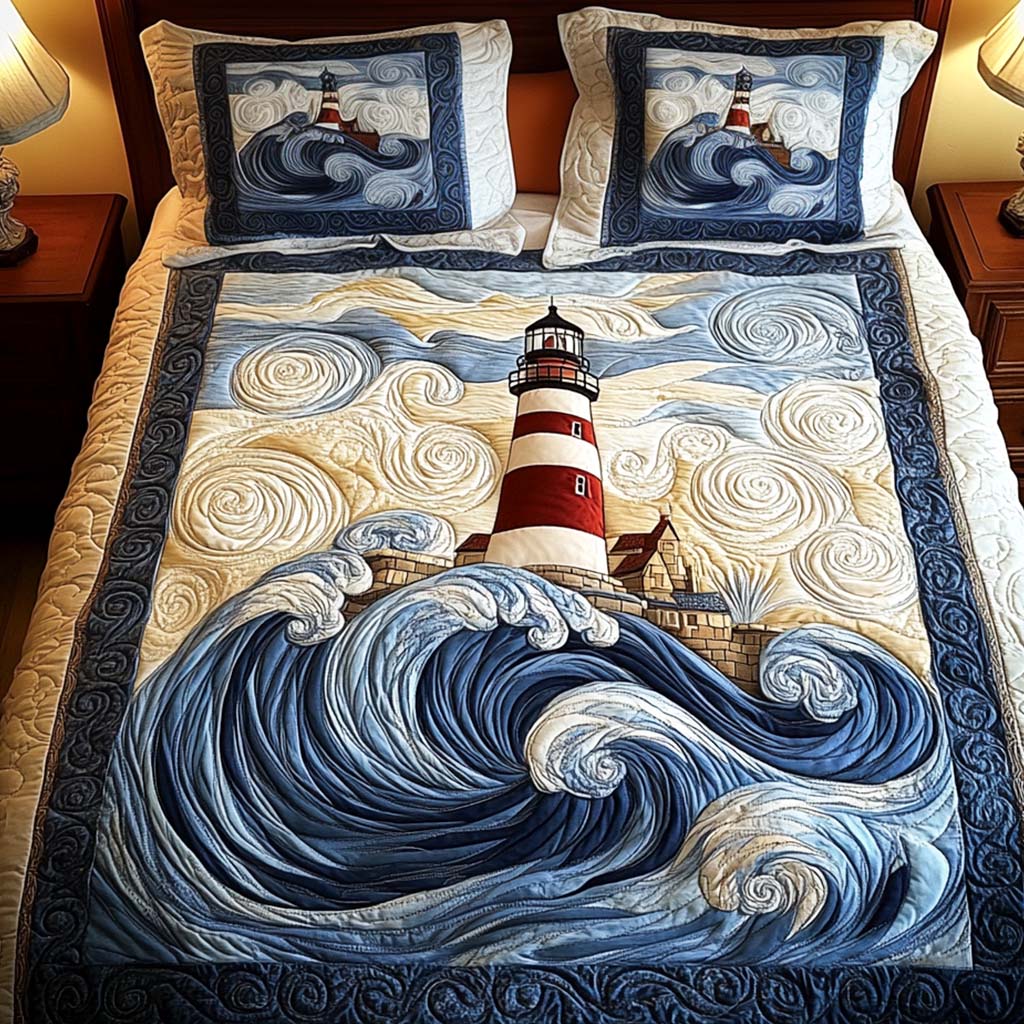 Serene Sands Quilted Bedding Set Bed Sheet Set Unique Lighthouse Gifts