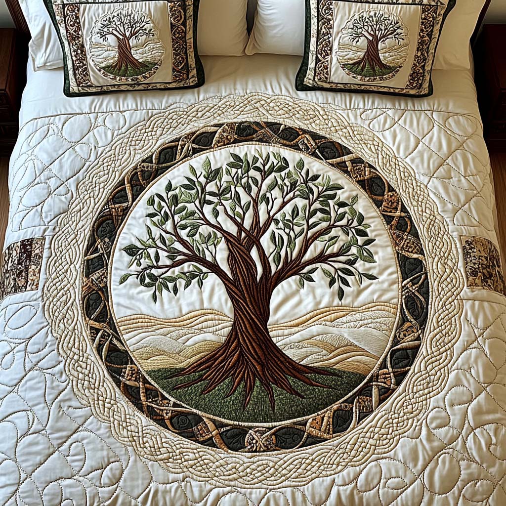Serene Woodland Quilted Bedding Set Bed Decorations Tree Of Life Gifts For Women